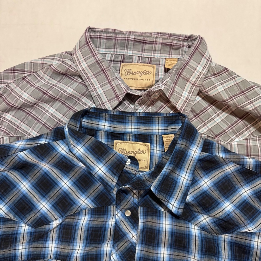 Lot of 2 - Wrangler Western Shirt Mens 3XL Pearl‎ Snap Long Sleeve